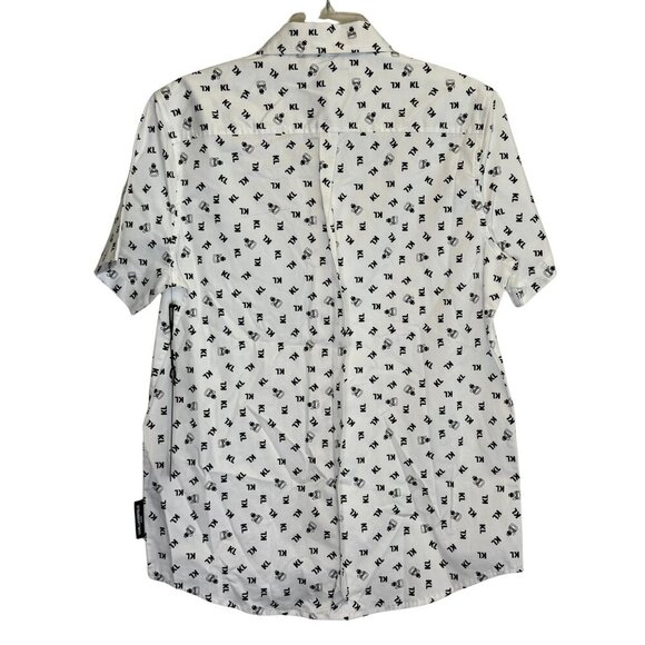 Mens Karl Lagerfeld Short Sleeve White Button Down Snap Shirt - Size Small - Picture 5 of 6